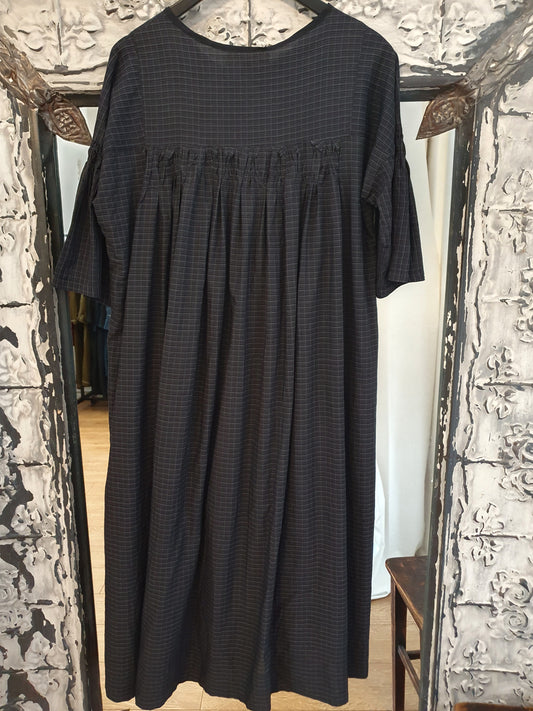 Elise dress in handwoven black cotton check