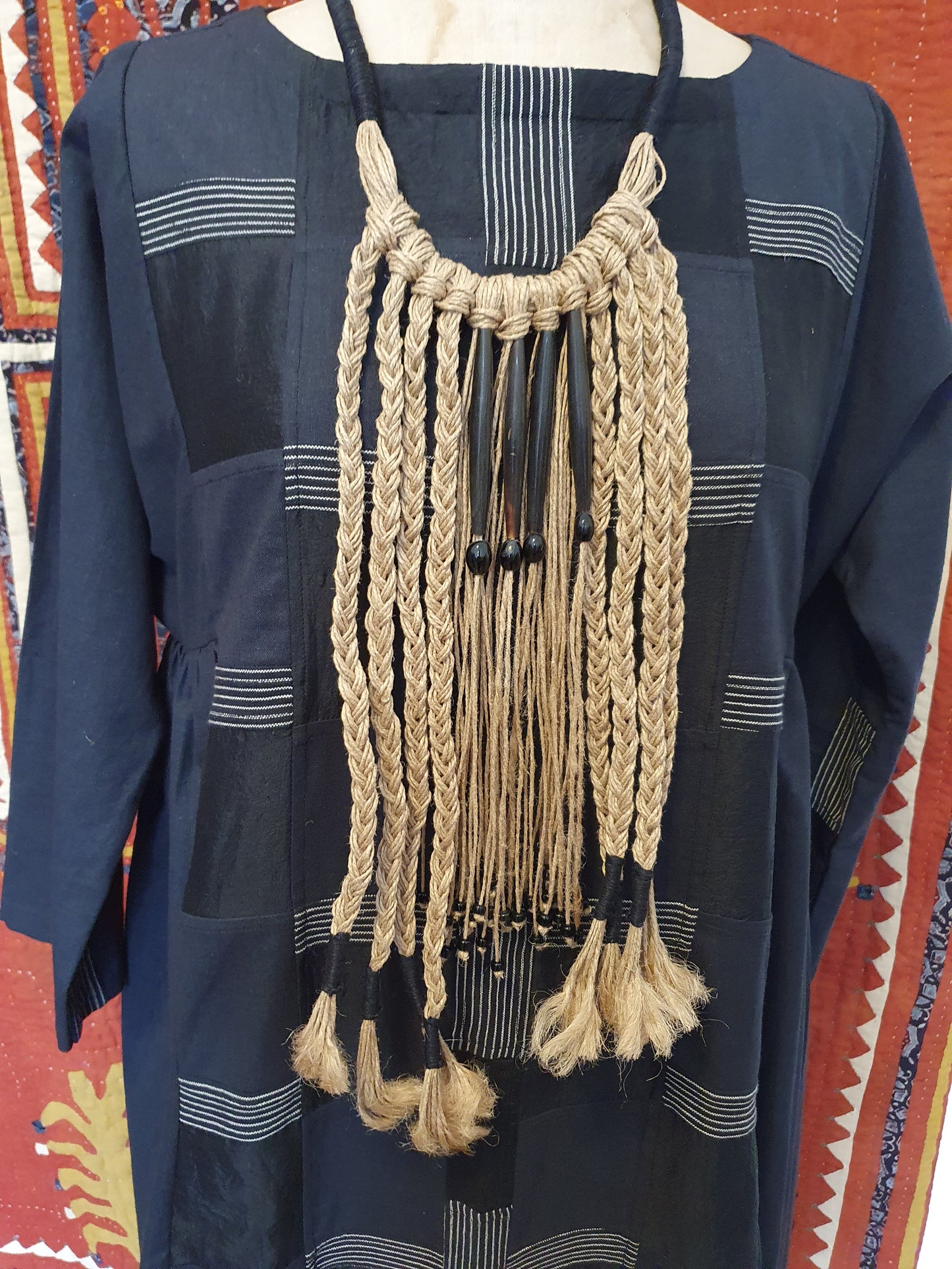 Handcrafted hemp and glass bead necklace from Nagaland