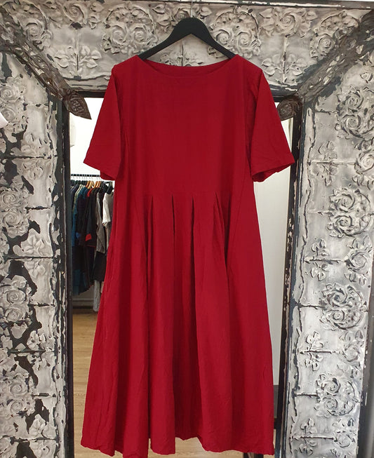 Willow dress in handwoven red cotton