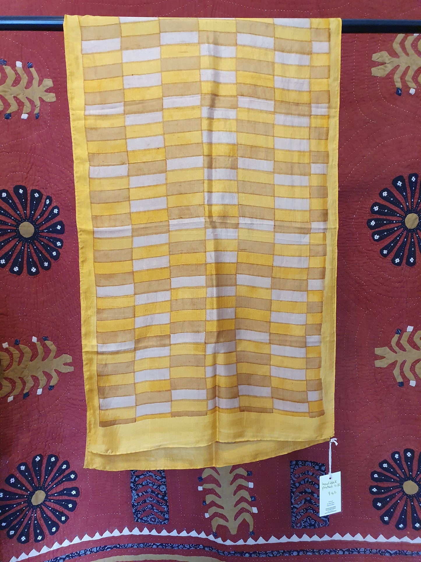 Silk scarf in mustard rectangles