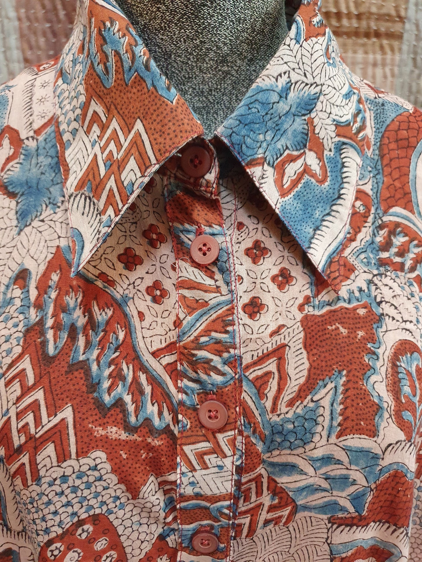 Oversized shirt in brown hand blockprinted cotton