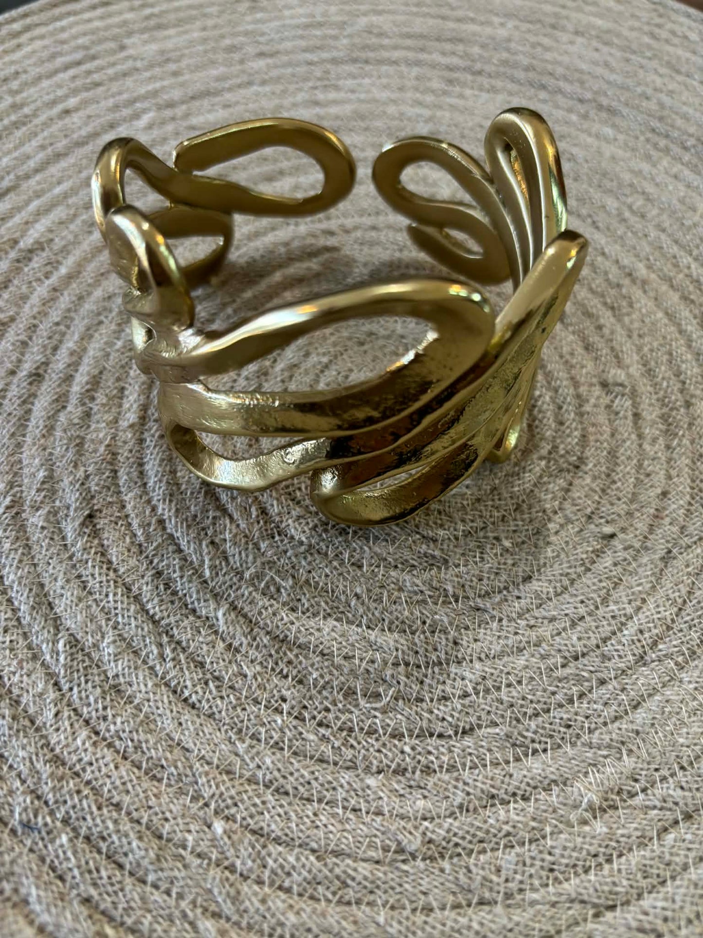 Large brass ribbon cuff