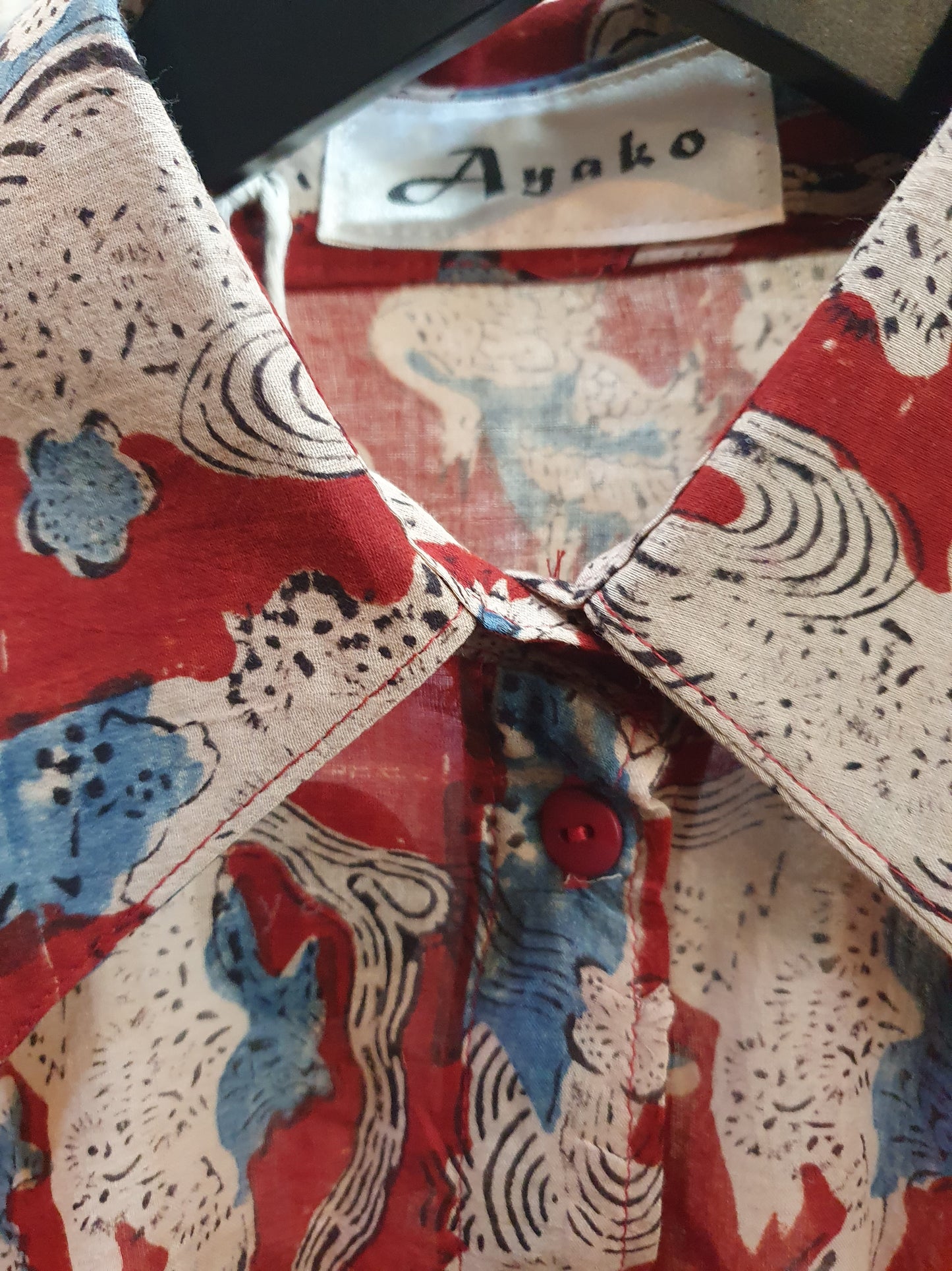Oversized shirt in Red Hand block printed Cotton