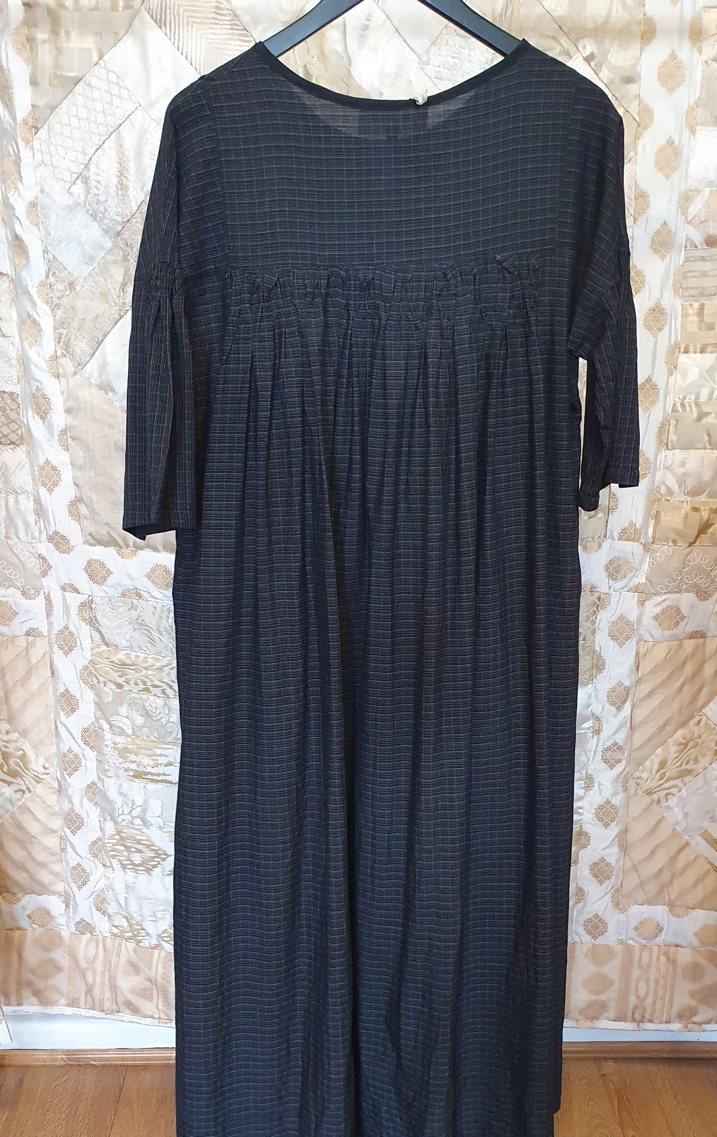 Elise dress in handwoven black cotton check