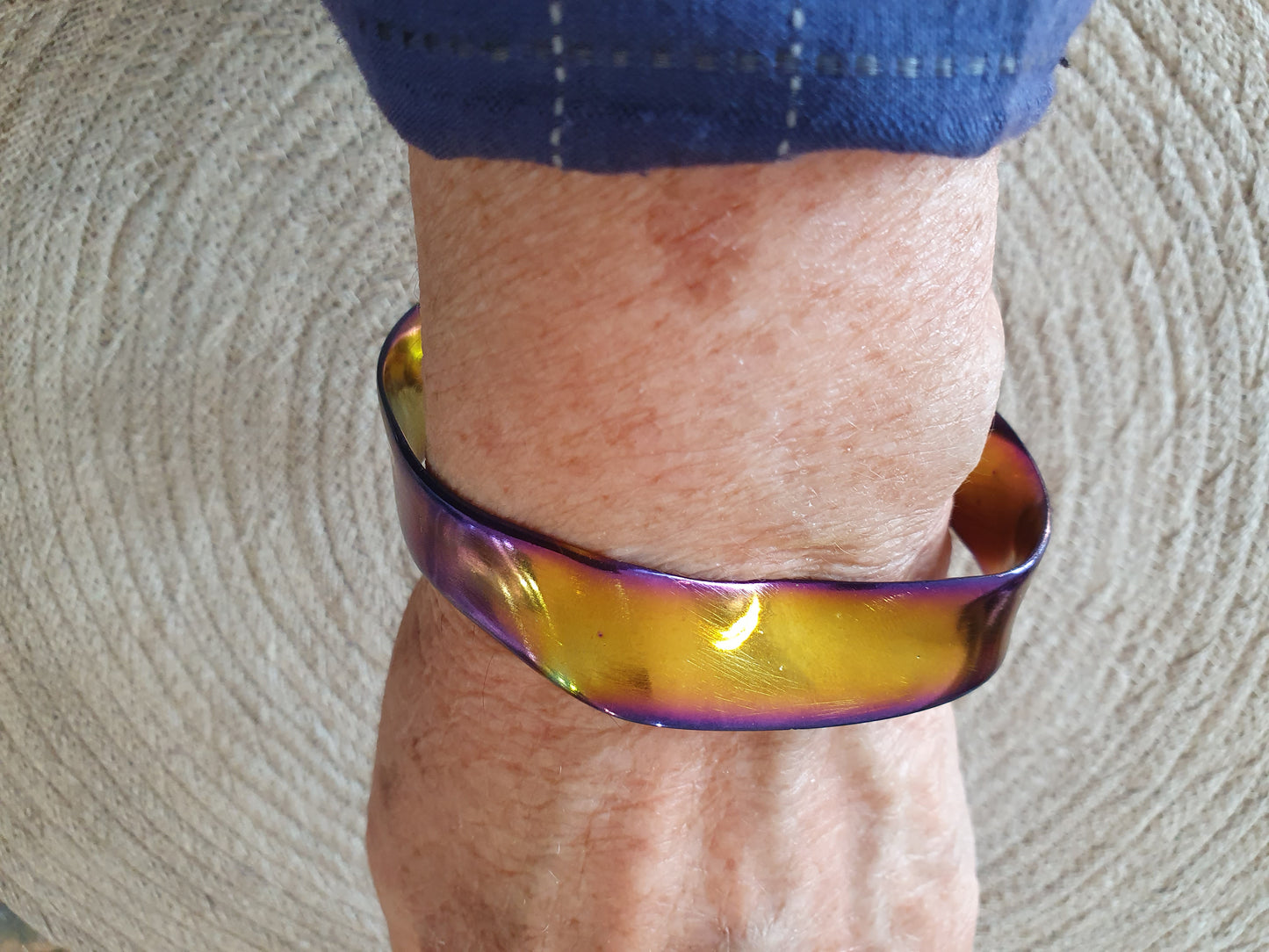 Brass ribbon bracelet with iridescent finish small