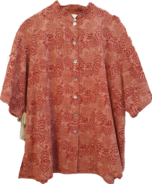 Isla shirt in dusty pink hand blockprinted cotton