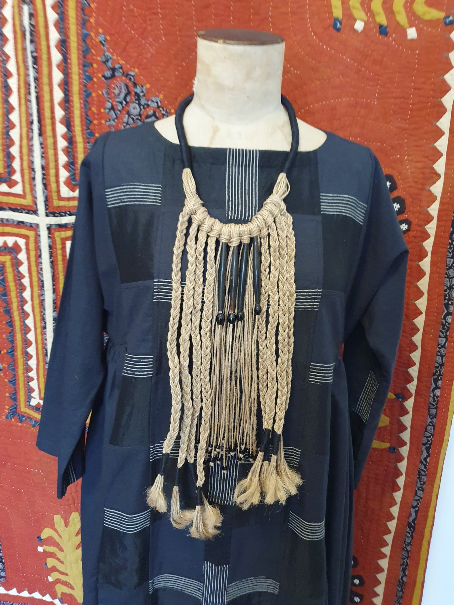 Handcrafted hemp and glass bead necklace from Nagaland