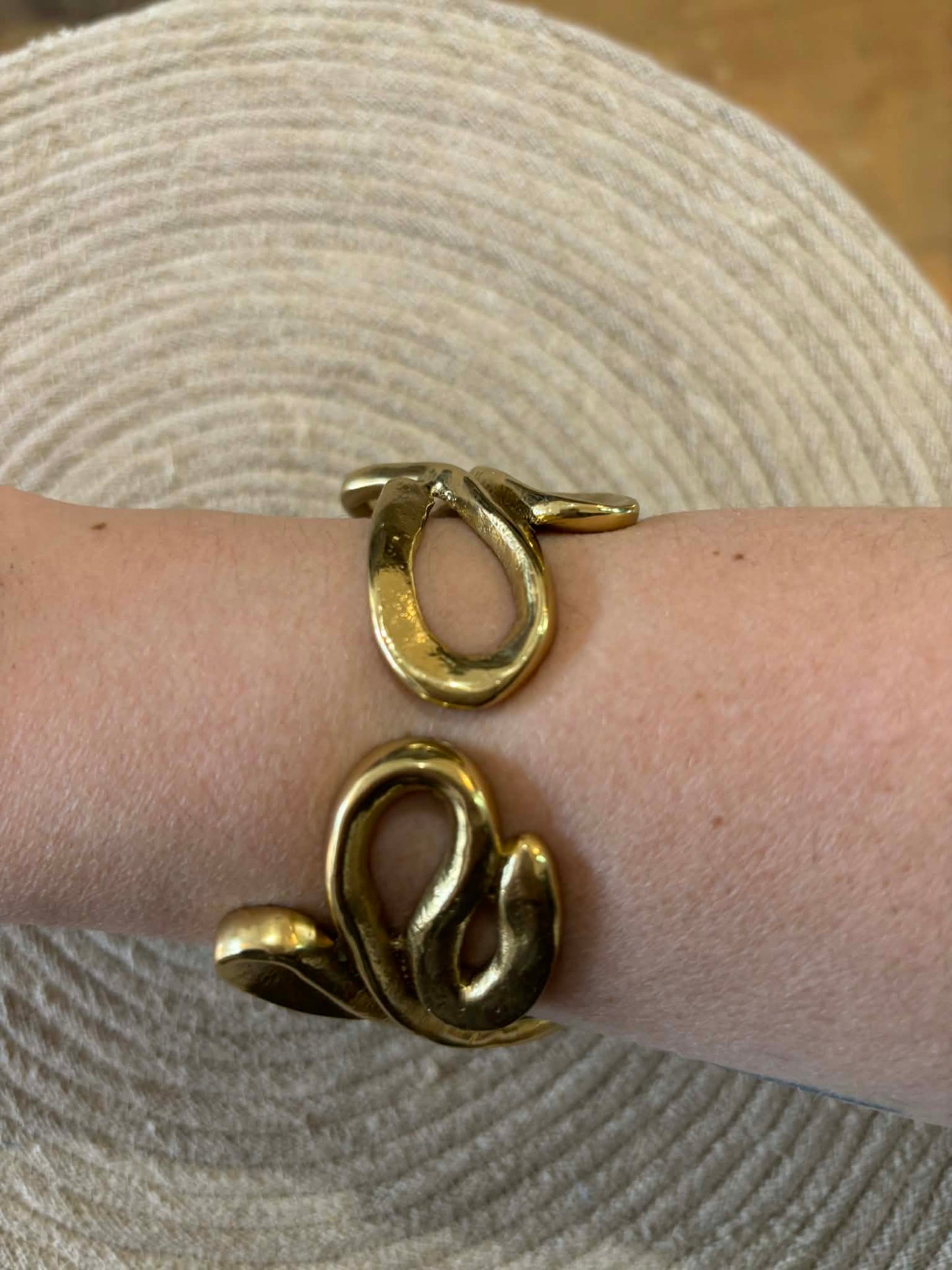 Large brass ribbon cuff