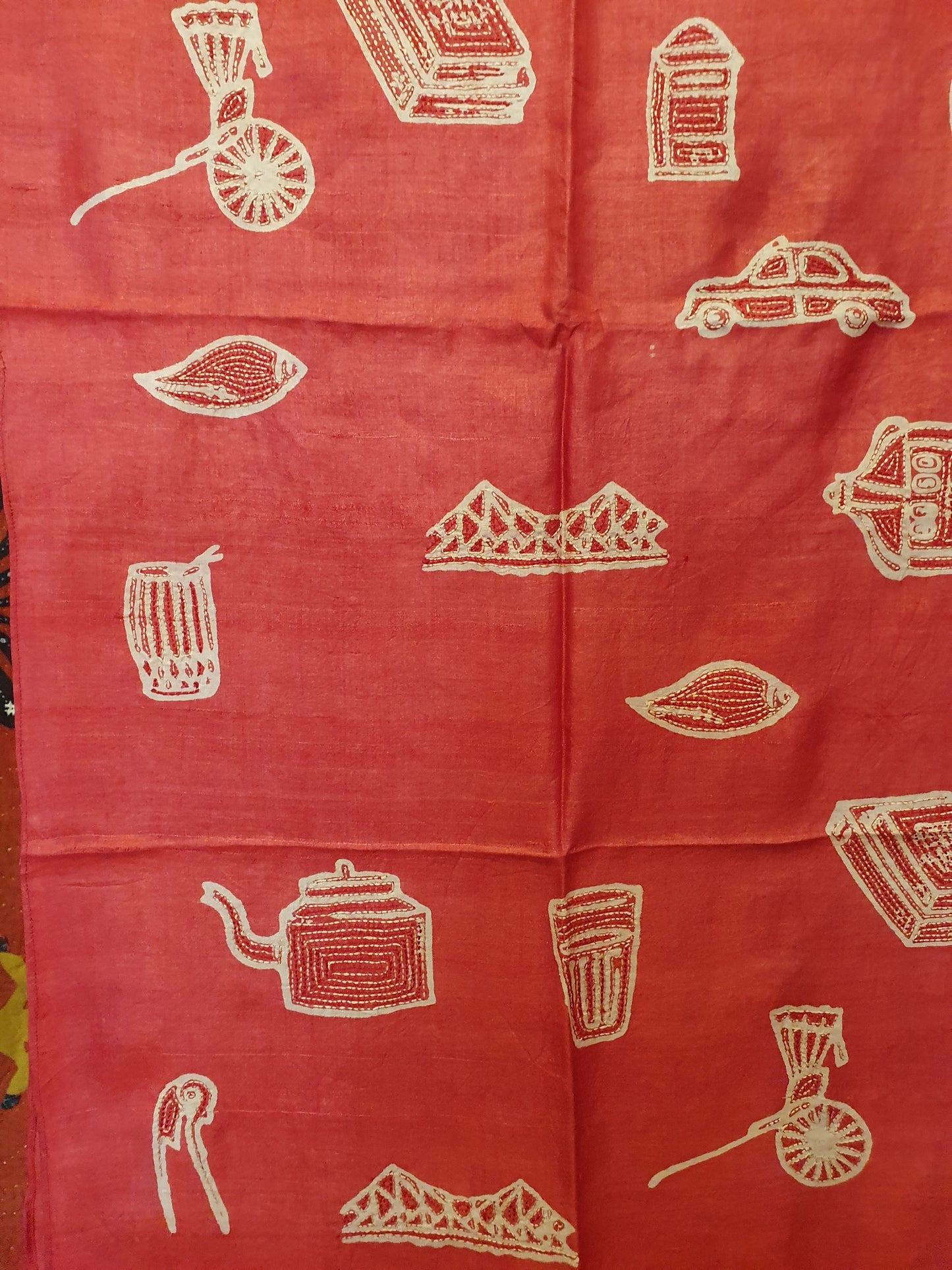 Silk scarf in red with motifs