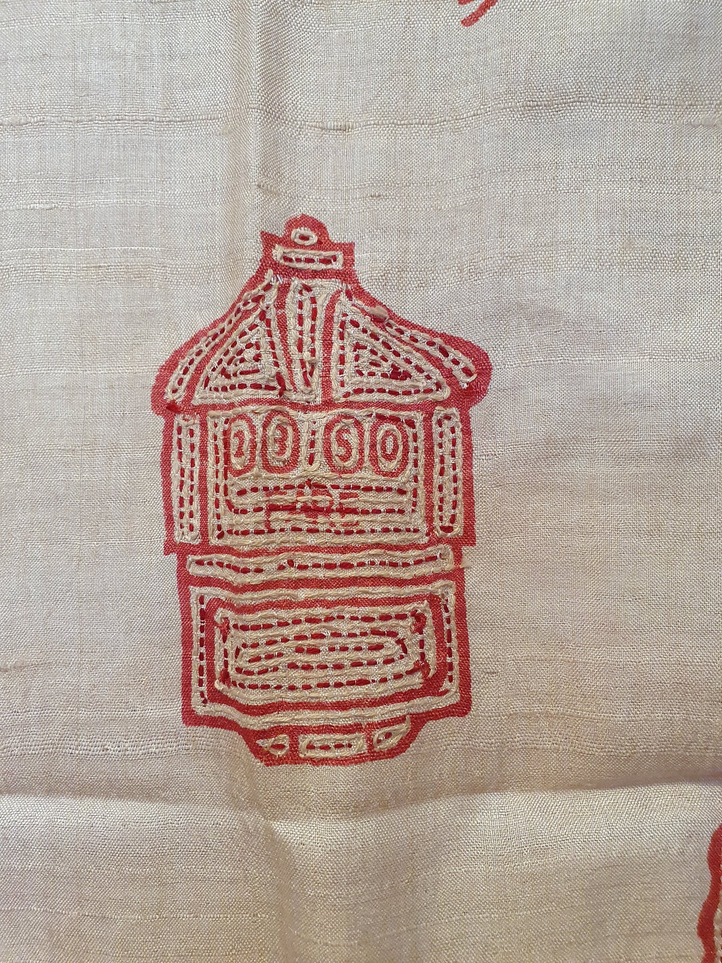 Silk scarf in cream with red motifs