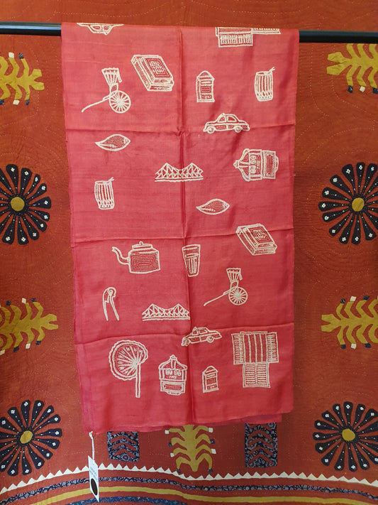 Silk scarf in red with motifs