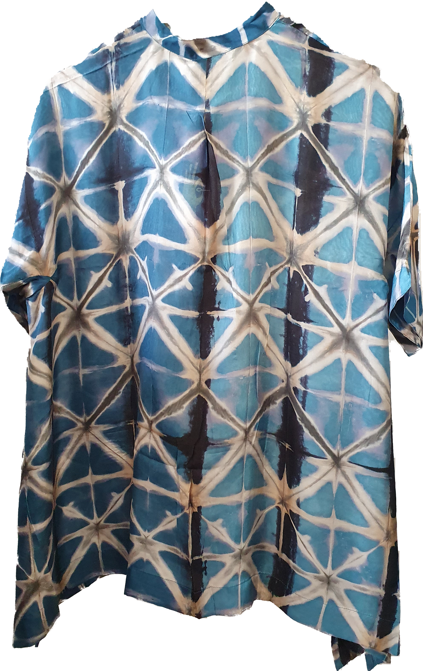 Hand shibori silk shirt in grey and blue