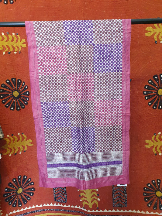 Silk scarf in checkerboard and handstitching