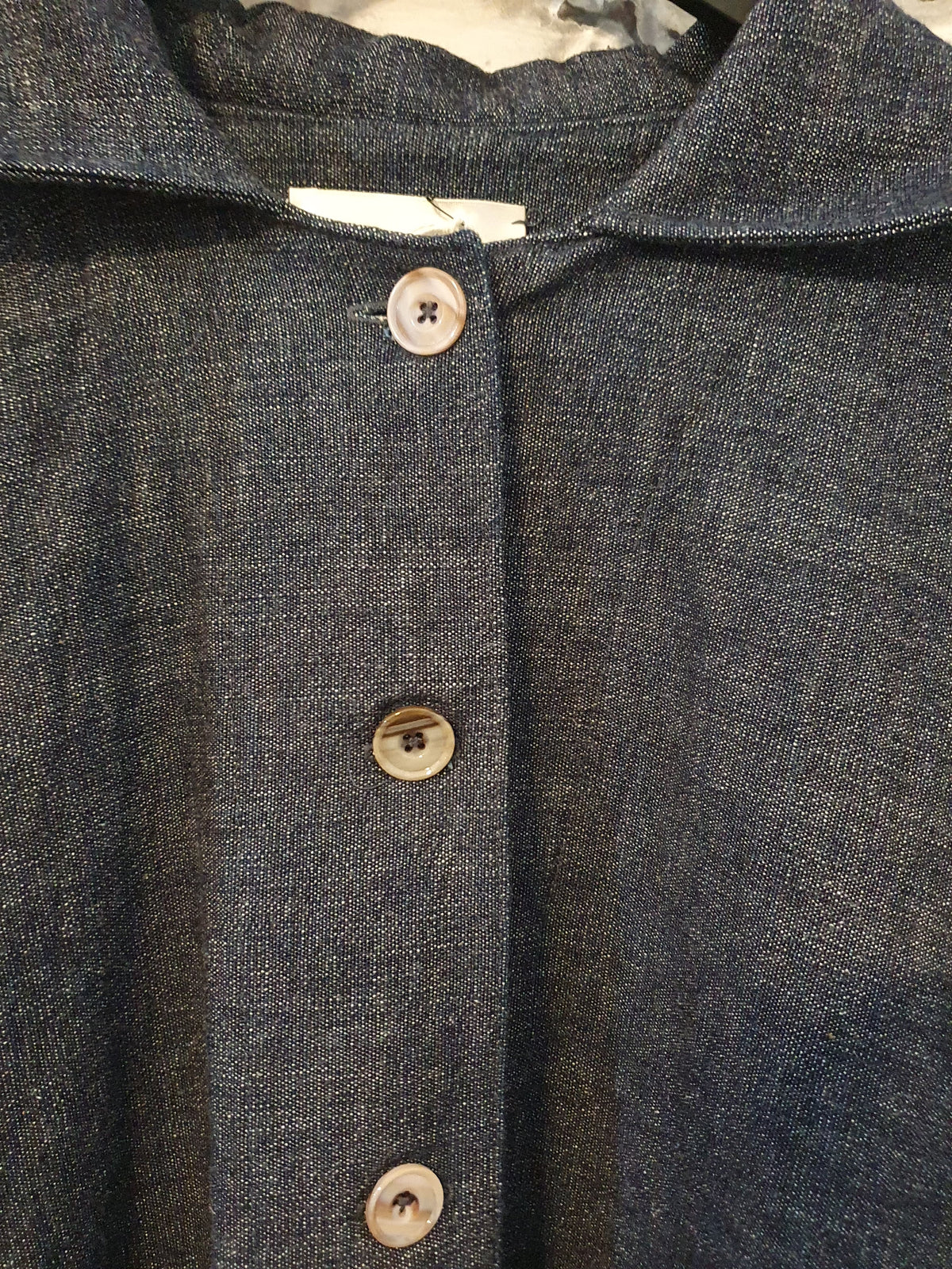 Japanese denim swing coat with vintage Japanese cotton trim