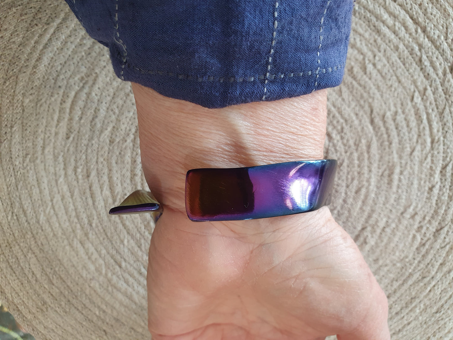 Brass ribbon bracelet with iridescent finish small