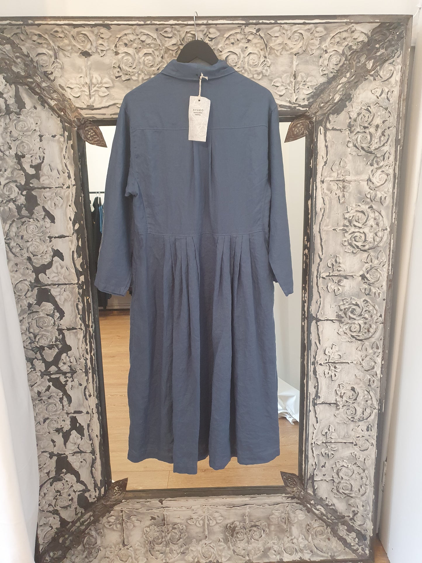Victoria Duster coat dress in denim blue linen