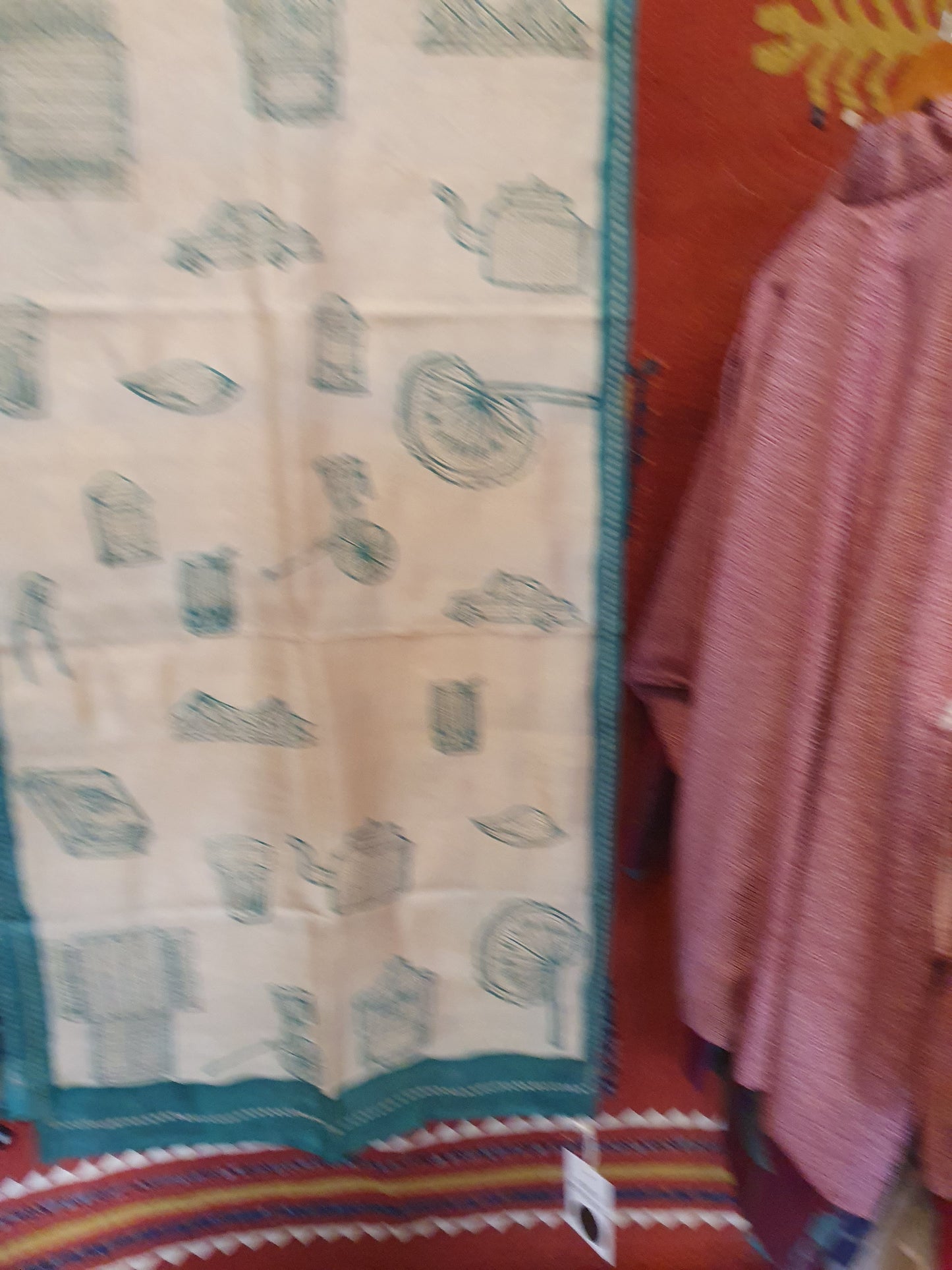 Silk scarf in cream with green motifs